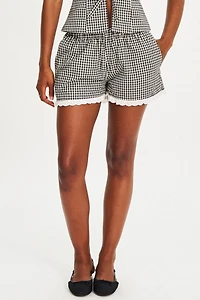 Miss Circle Qutayla Gingham Lace Trim Shorts
