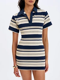 Miss Circle Whitley Piqué Cotton Striped Collared Mini Dress