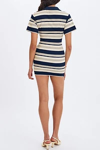 Miss Circle Whitley Piqué Cotton Striped Collared Mini Dress