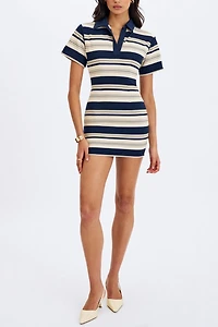 Miss Circle Whitley Piqué Cotton Striped Collared Mini Dress