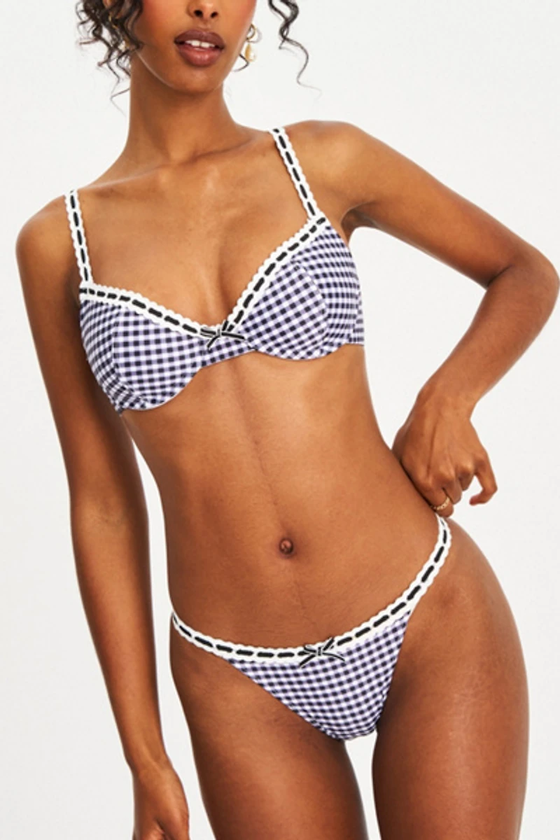 Miss Circle Genevia Gingham Lace Decoration Bikini Bottom