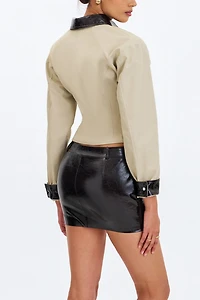 Miss Circle Vinette Cotton Gabardine Cropped Front Zip Jacket