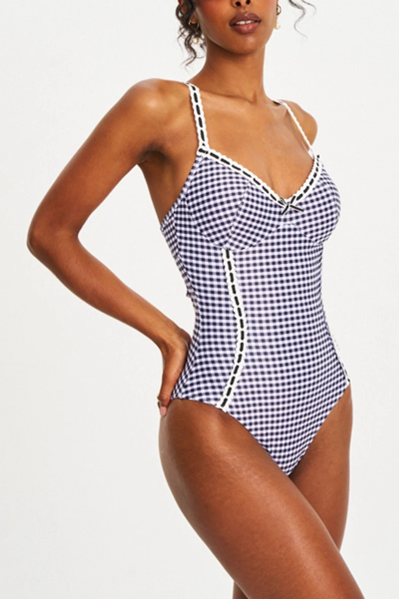 Miss Circle Gigi Gingham Lace Strap Backless Swimsuit