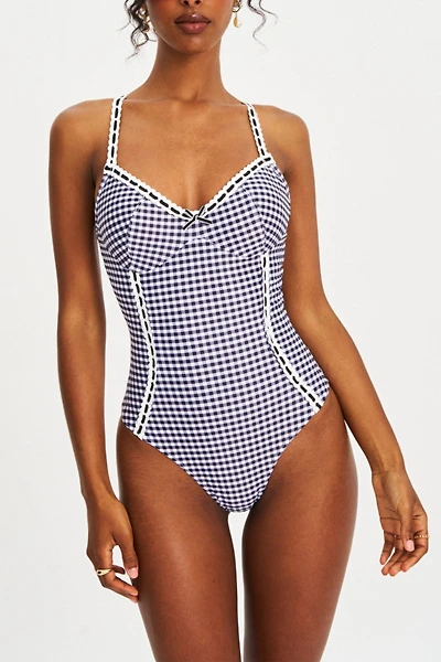 Miss Circle Gigi Gingham Lace Strap Backless Swimsuit