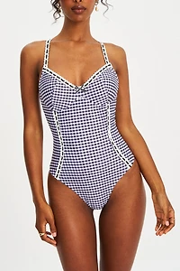 Miss Circle Gigi Gingham Lace Strap Backless Swimsuit