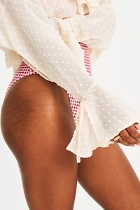 Miss Circle Magali Dotted Mesh Ruffle V Collar Top