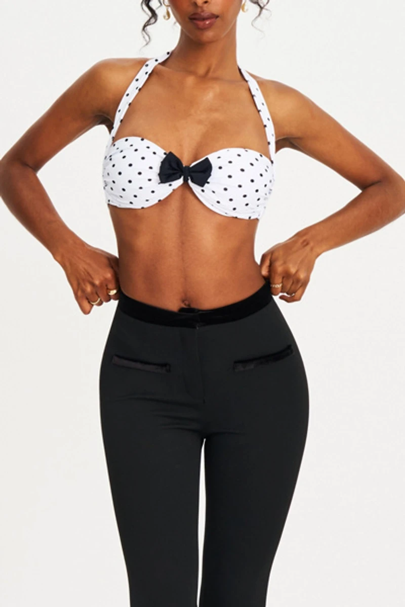 Miss Circle Olivea Polka Dot Bowtie Halter Bikini Top