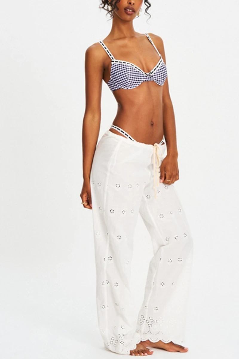 Miss Circle Geneva Gingham Lace Decoration Bikini Top