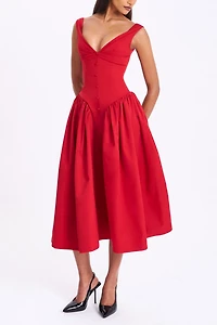 Miss Circle Nahla Drop Waist Midi Dress with Buttons