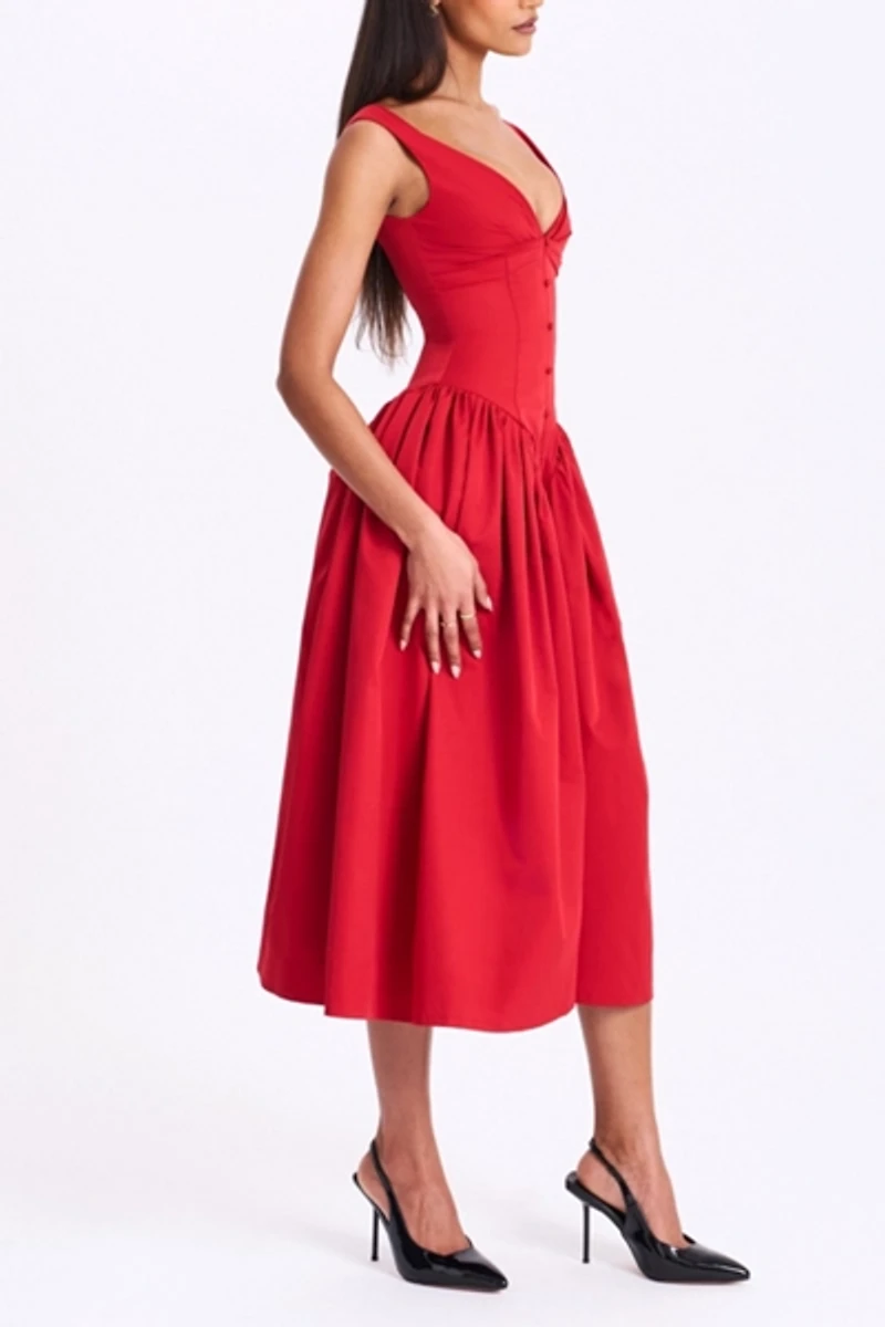 Miss Circle Nahla Drop Waist Midi Dress with Buttons