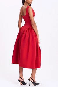 Miss Circle Nahla Drop Waist Midi Dress with Buttons