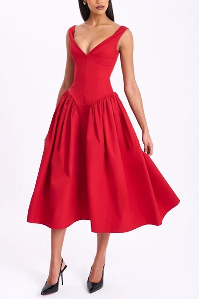 Miss Circle Nahla Drop Waist Midi Dress with Buttons