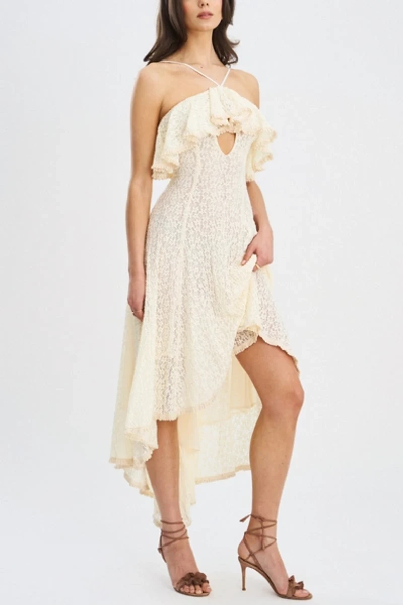 Miss Circle Idra Lace Trim Sleeveless Crochet Midi Trailing Dress