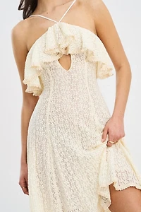Miss Circle Idra Lace Trim Sleeveless Crochet Midi Trailing Dress