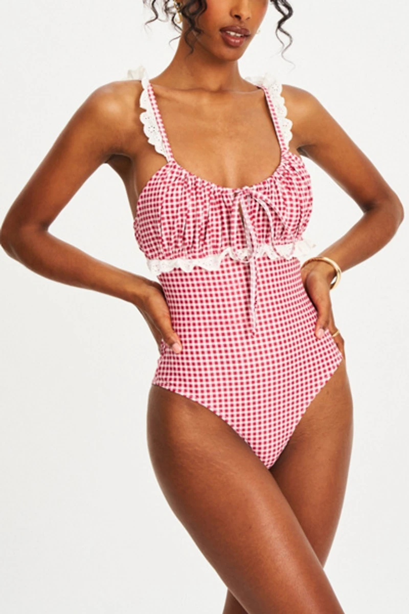 Miss Circle Hallie Gingham Lace Backless Swimsuit