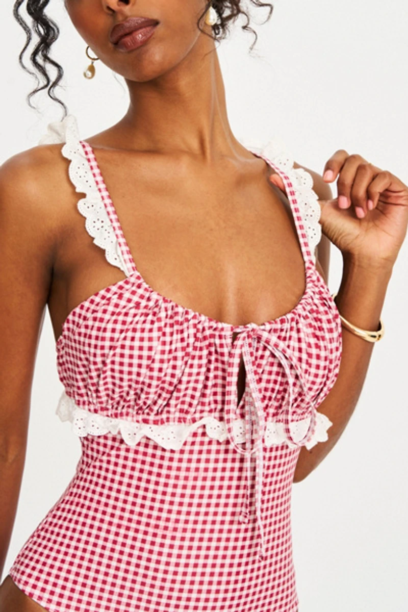 Miss Circle Hallie Gingham Lace Backless Swimsuit