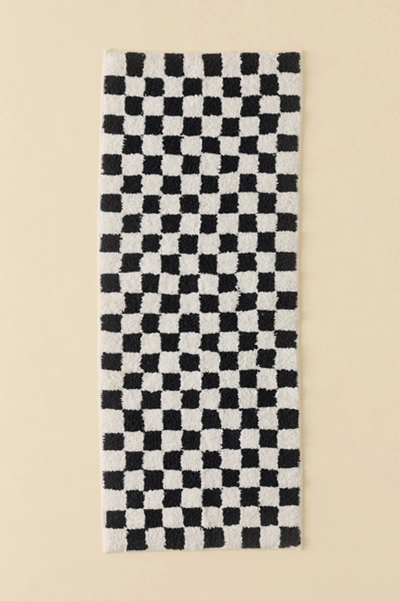 Checkerboard Plush Tufted Runner Bath Mat