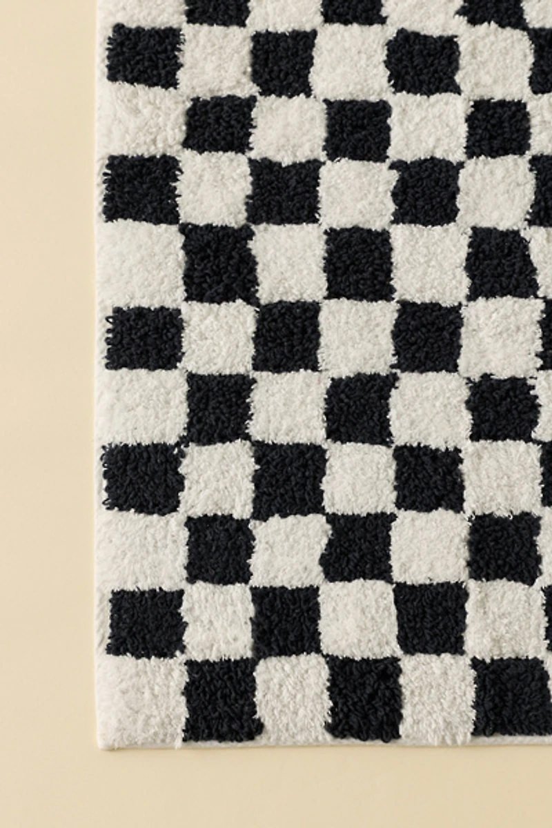 Checkerboard Plush Tufted Runner Bath Mat