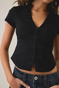 BDG Tori Short Sleeve Frog Button-Down Shirt