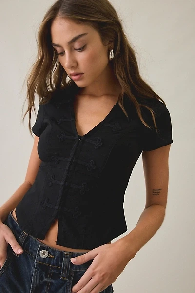 BDG Tori Short Sleeve Frog Button-Down Shirt