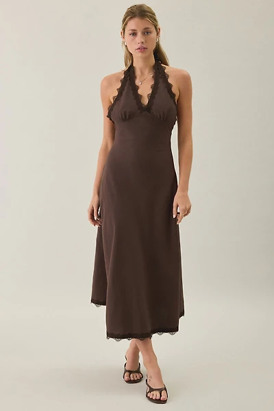 Lioness Stars Align Lace Trim Halter Midi Dress