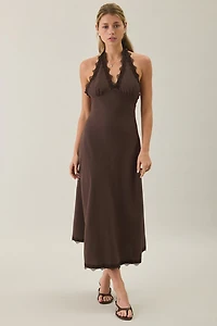 Lioness Stars Align Lace Trim Halter Midi Dress