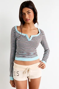 Out From Under All Nighter Striped Long Sleeve Henley Tee