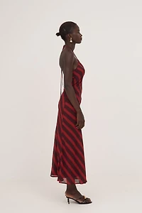 Carmen Says Whispered Striped Burgundy and Red Long Occasion Dress