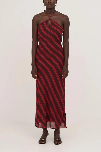 Carmen Says Whispered Striped Burgundy and Red Long Occasion Dress