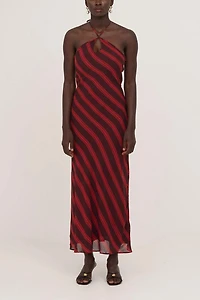 Carmen Says Whispered Striped Burgundy and Red Long Occasion Dress