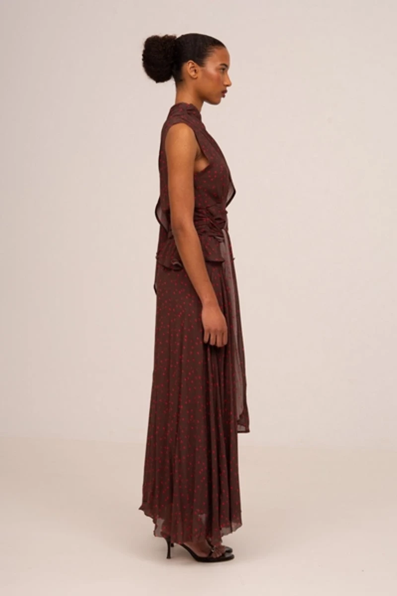 Carmen Says Brown Toast Polka Dot Occasion Dress