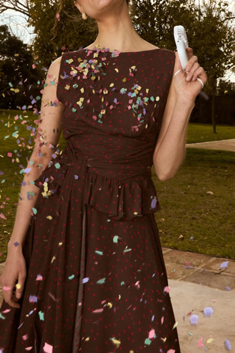 Carmen Says Brown Toast Polka Dot Occasion Dress