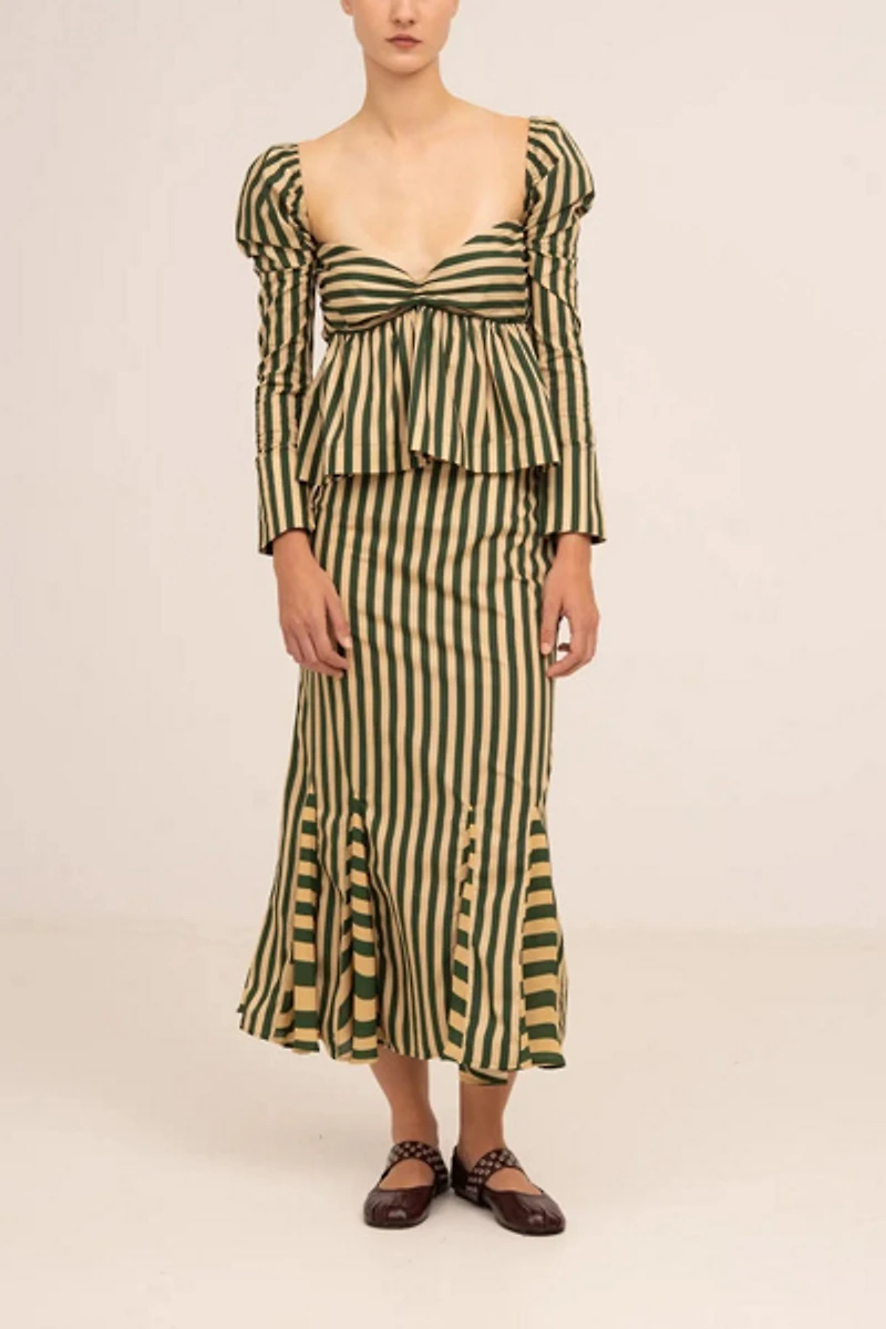 Carmen Says Garland Midi Green Striped Skirt