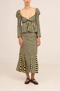 Carmen Says Garland Midi Green Striped Skirt