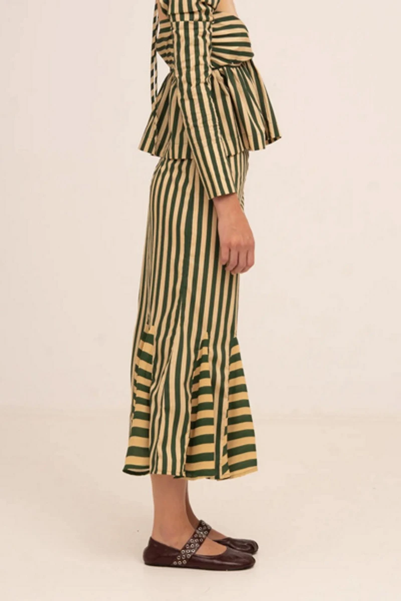 Carmen Says Garland Midi Green Striped Skirt