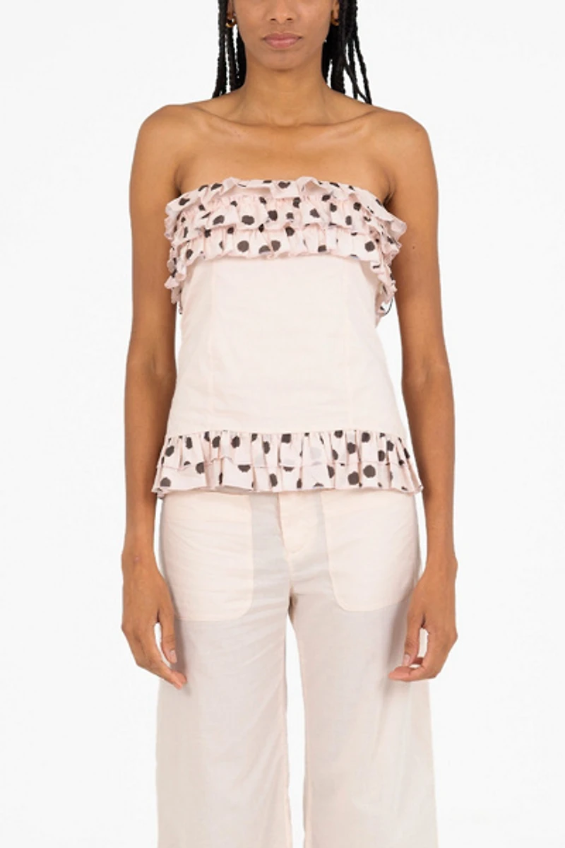 Carmen Says Noctis Beige Polka Dot Print Top