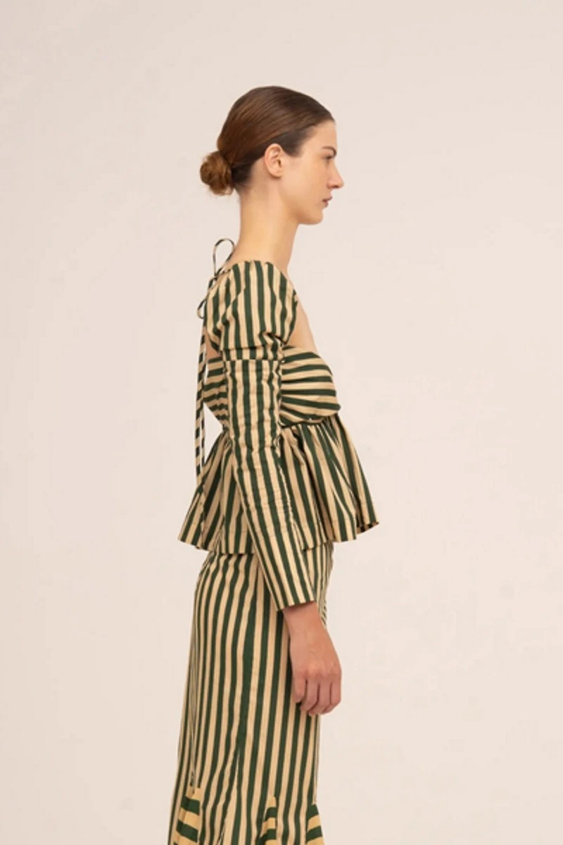Carmen Says Garland Green Striped Top
