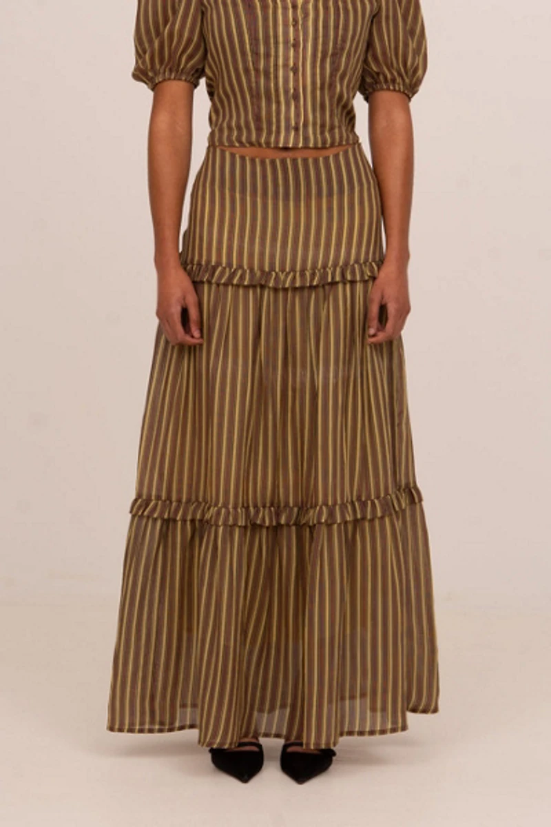 Carmen Says Striped Zafira Pink Print Maxi Skirt