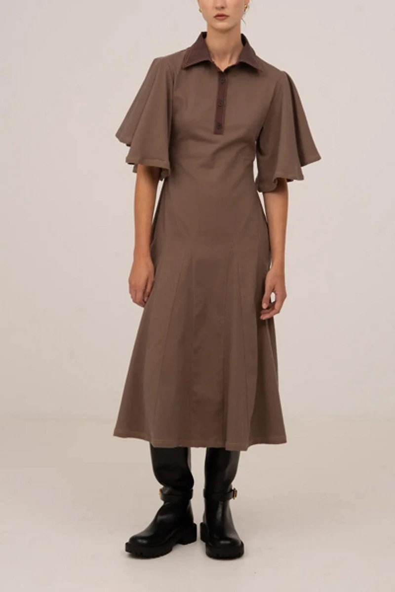Carmen Says Mocha Brown Midi Dress