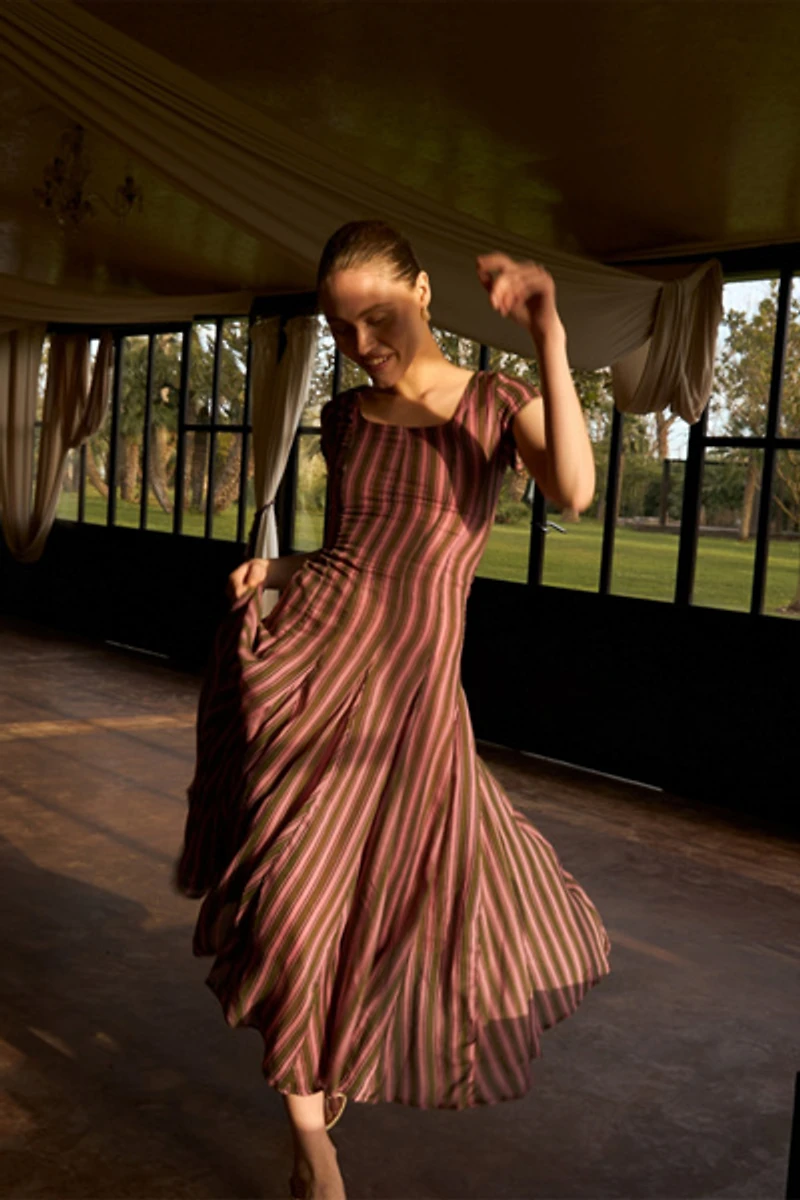 Carmen Says Striped Honour  Print Occasion Dress