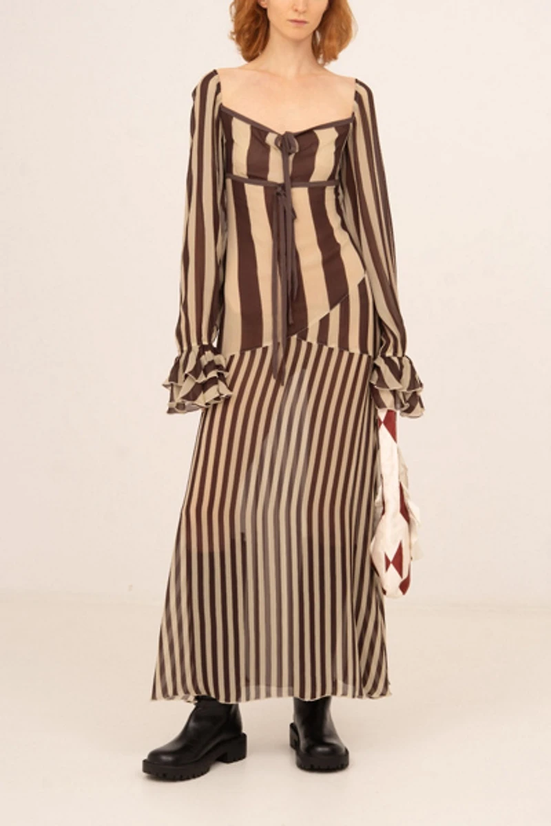 Carmen Says Gingerbread Brown Striped Dress