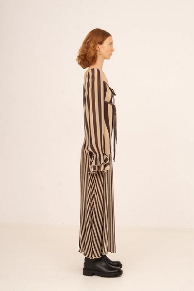 Carmen Says Gingerbread Brown Striped Dress