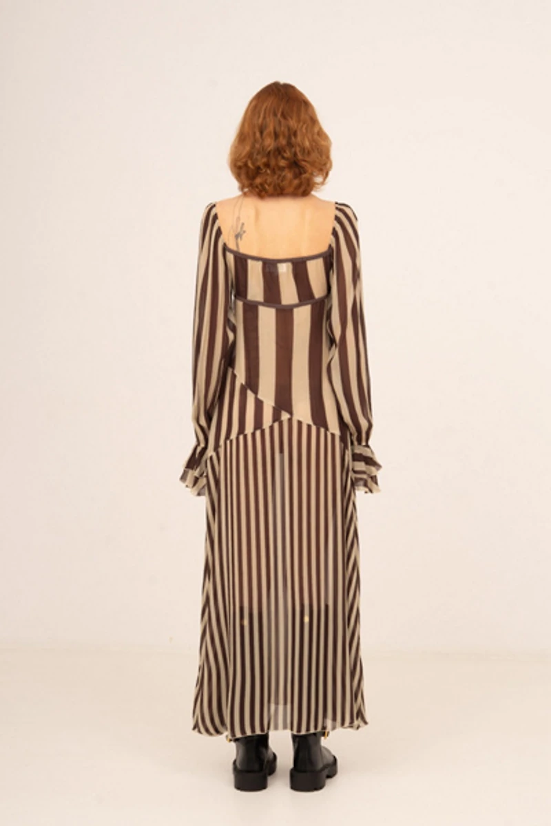 Carmen Says Gingerbread Brown Striped Dress
