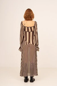Carmen Says Gingerbread Brown Striped Dress