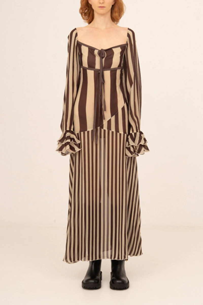 Carmen Says Gingerbread Brown Striped Dress