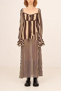 Carmen Says Gingerbread Brown Striped Dress