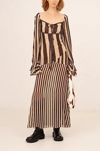 Carmen Says Gingerbread Brown Striped Dress