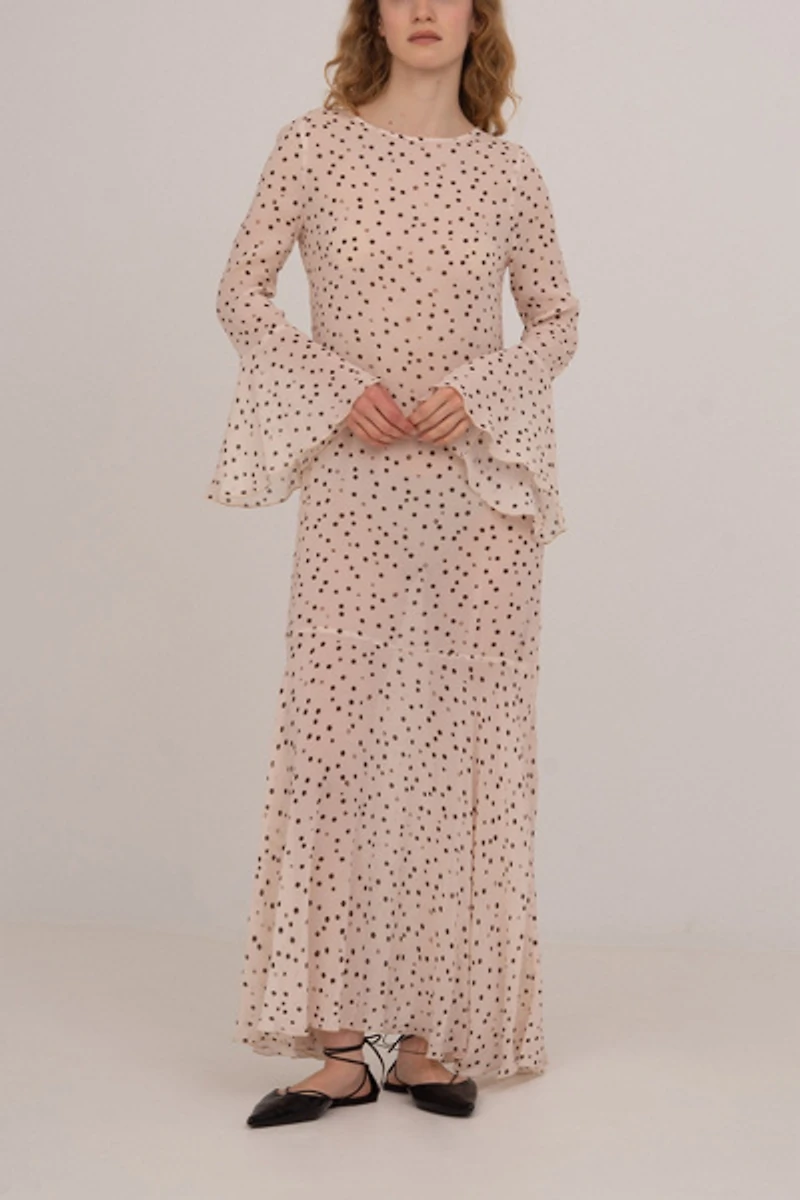 Carmen Says Peach Polka Dot Print Jester Dress