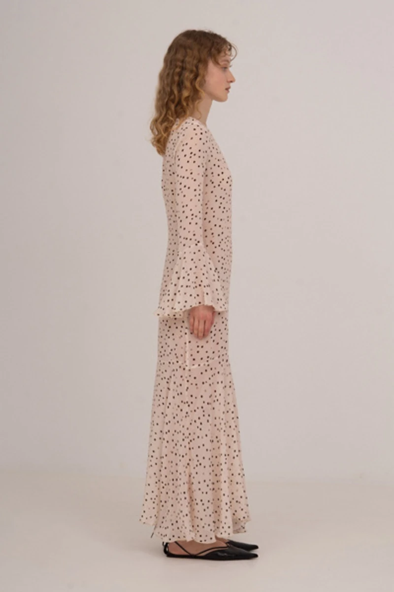 Carmen Says Peach Polka Dot Print Jester Dress