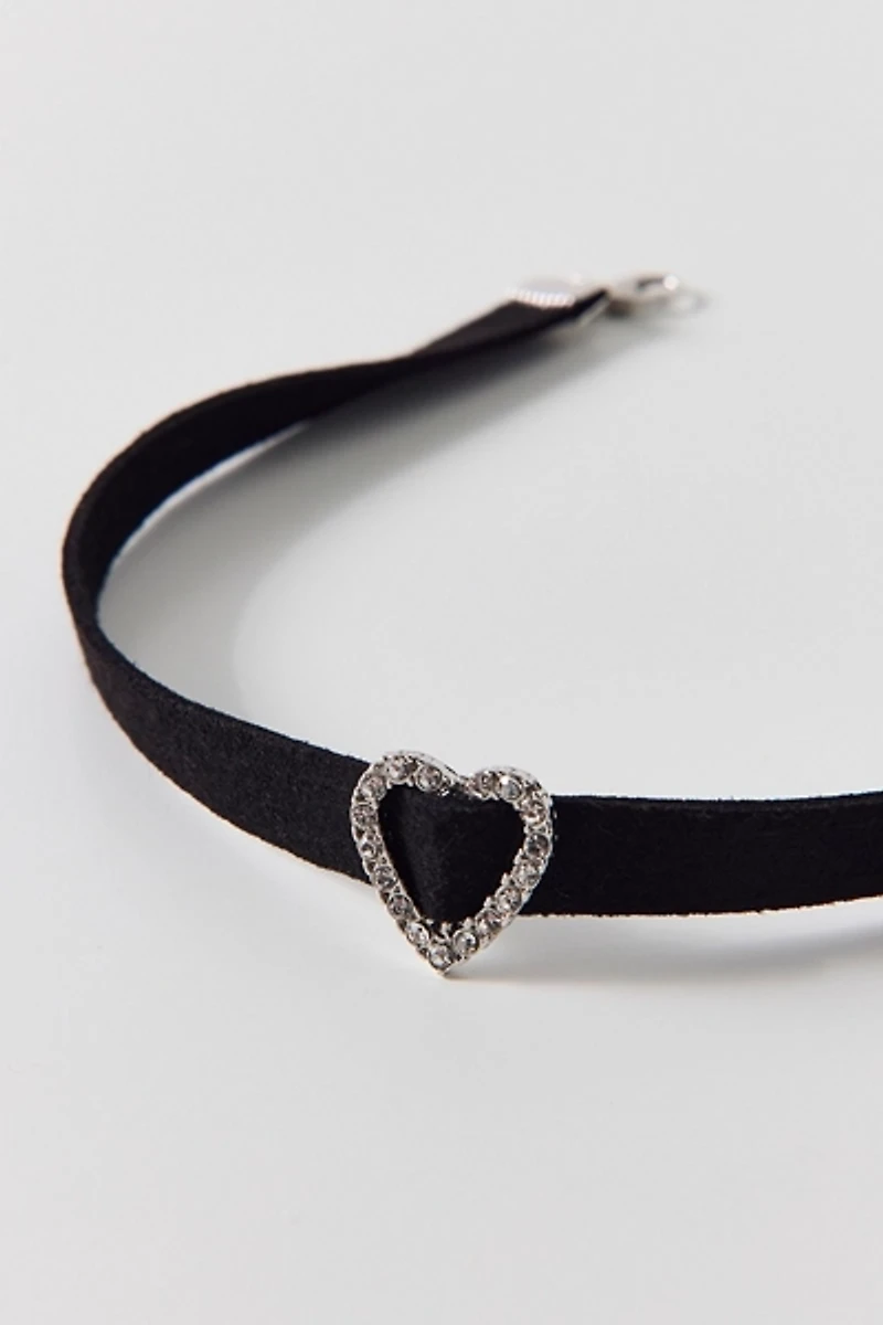 Sabrina Rhinestone Heart Velvet Choker Necklace